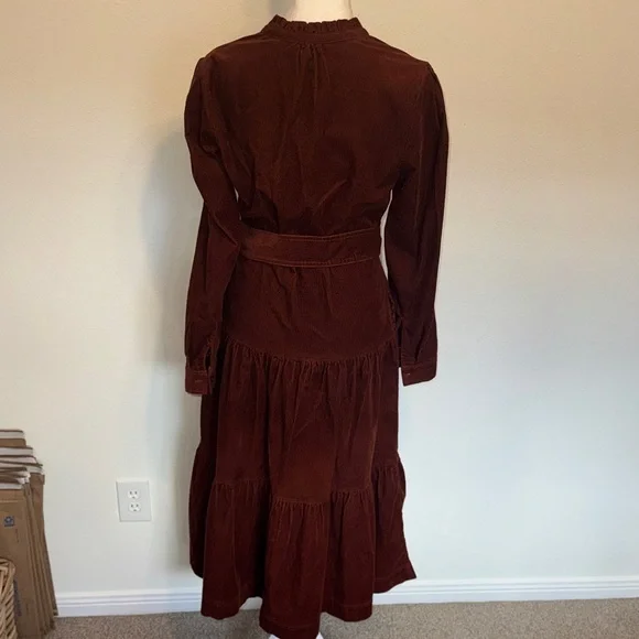 Boden Copper Burgundy Ellen Fine Corduroy Tiered Maxi Long Sleeve Shirt Dress - Picture 7 of 10